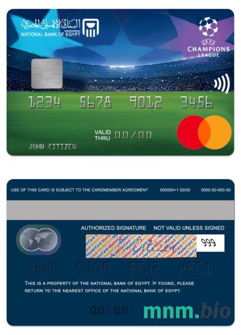 Egypt National Bank of Egypt UEFA Champions League przykład karty mastercard w formacie PSD